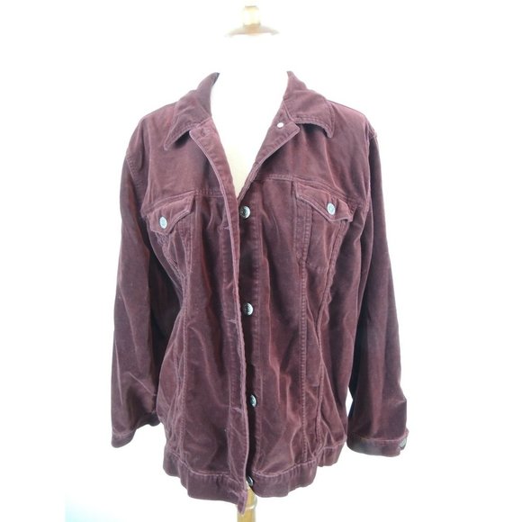 Vintage Eddie Bauer Maroon Velour Jacket Mens XXL Tall - Picture 1 of 5